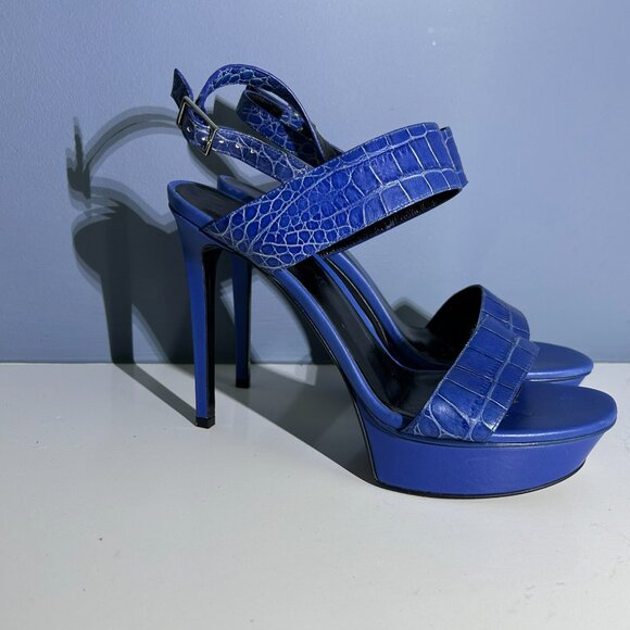 Saint Laurent Paris Blue Croc-Embossed Leather Platform Stiletto Sandals 7.5 - Picture 2 of 5